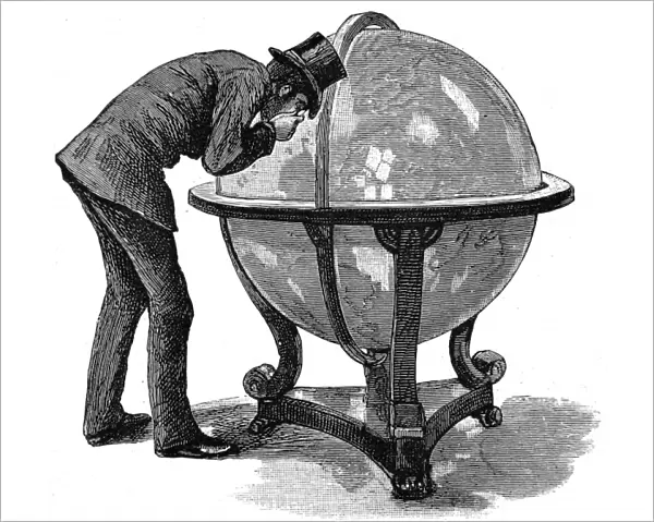 Lloyds Underwriter examining a globe, 1886