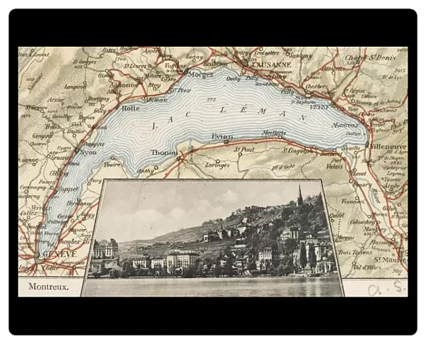 Postcard map of Lake Geneva