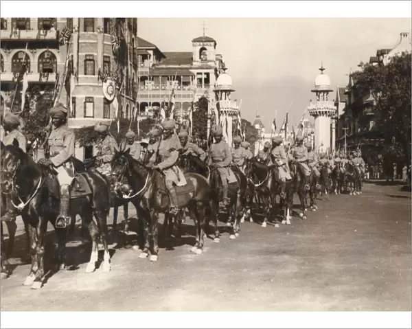 Indian cavalry rehearsing for royal visit, Bombay