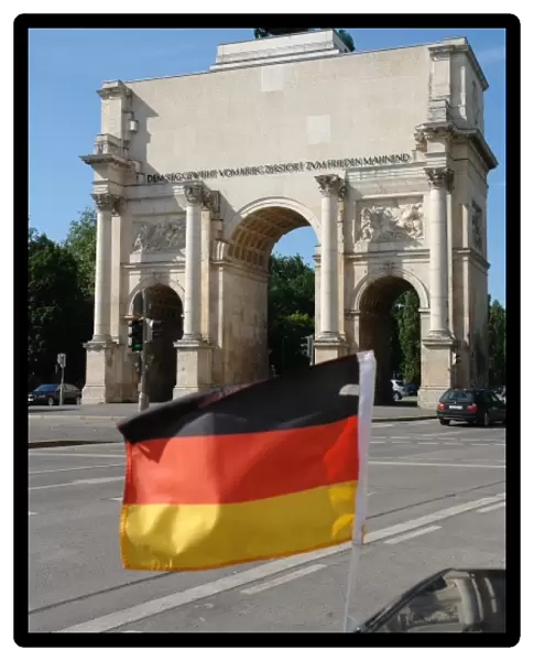 German flag and Siegestor, Munich, Germany