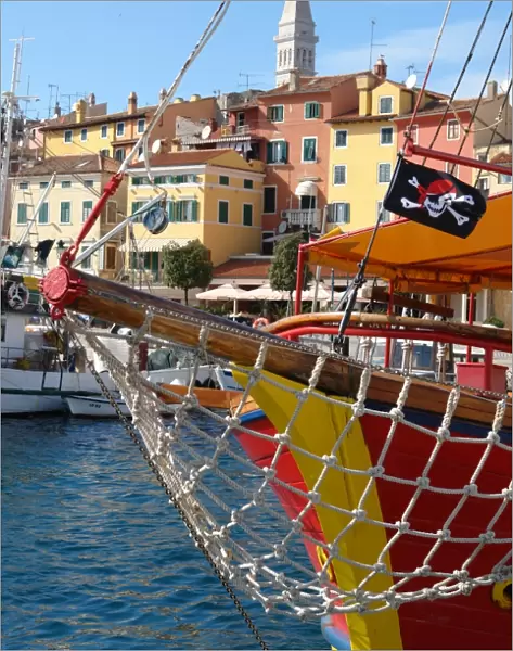 Bow of a ship and old town, Rovinj, Croatia