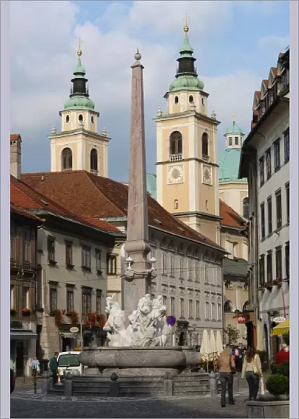 Mestni Square and St Nicholas Cathedral, Ljubljana, Slovenia
