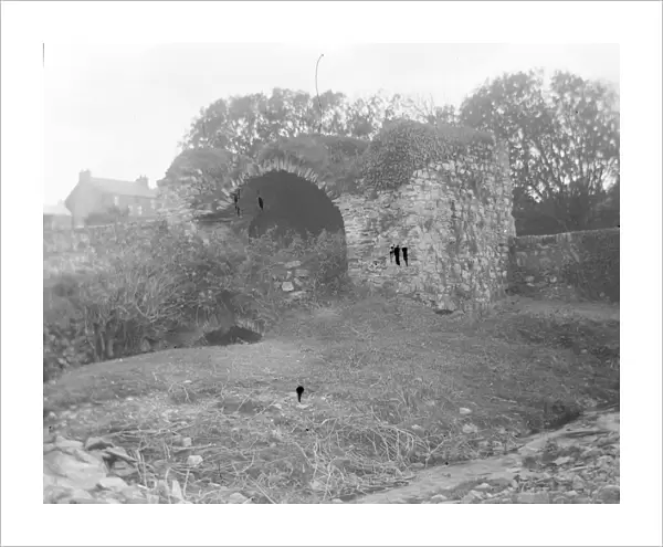 Ruined defences near a fishpond, St Davids, South Wales