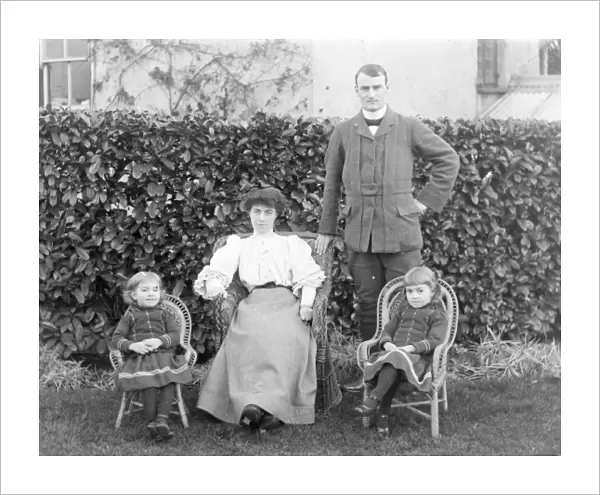 Edwardian family group in garden, Mid Wales