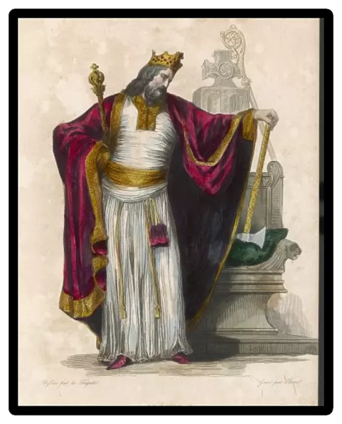 CLOVIS I, KING OF THE FRANKS standing by a throne