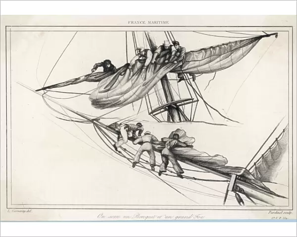 Sailors Furling Sail