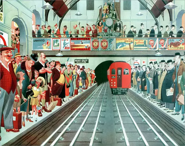 Rush hour at a London tube station, by A. W. Wilson