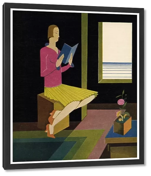 Lady Reading on a Stool
