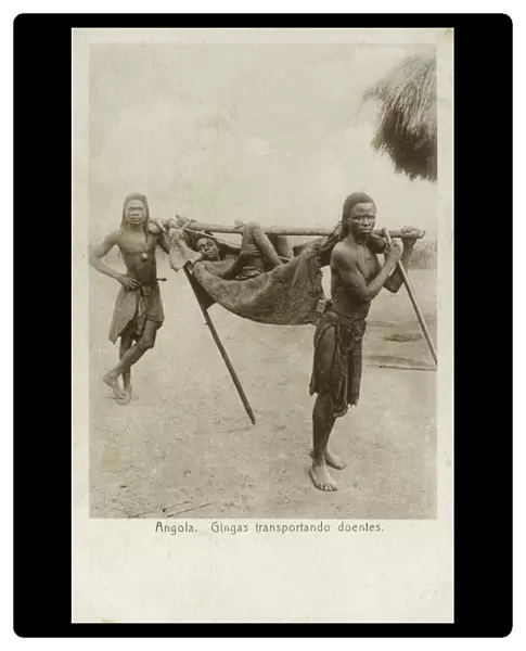 Angola - Njinga Tribesmen carry a sick patient
