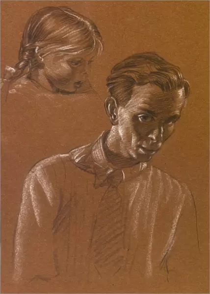 Sketch of a young girl with self-portrait