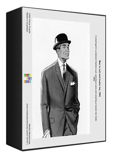 Man in suit and bowler hat, 1962