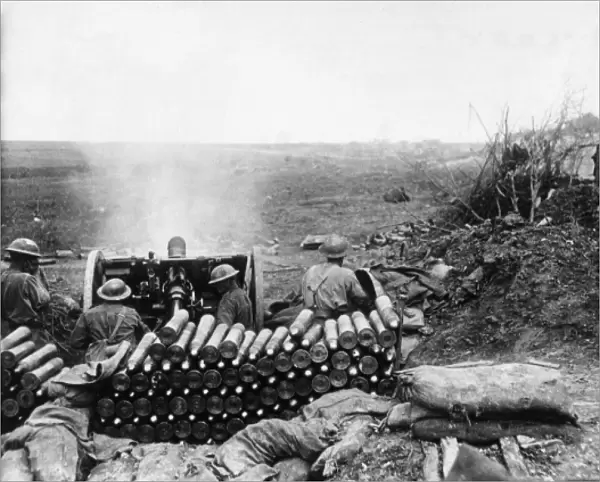 Australian field gun firing, Bullecourt, France, WW1