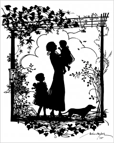 Silhouette of Viscountess Harcourt with her daughters
