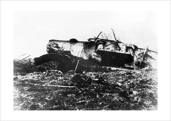 Disabled tank on Western Front, WW1