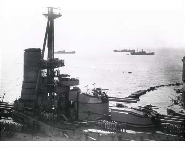 Italian dreadnought battleship entering Taranto harbour