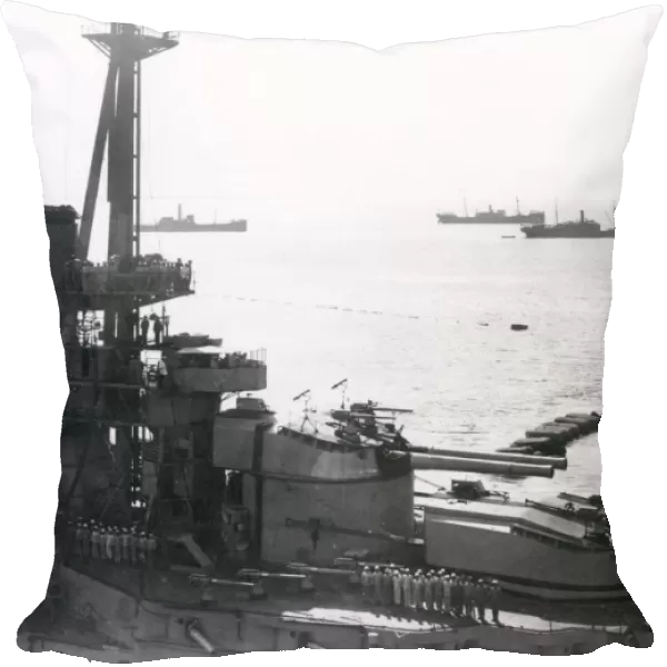 Italian dreadnought battleship entering Taranto harbour