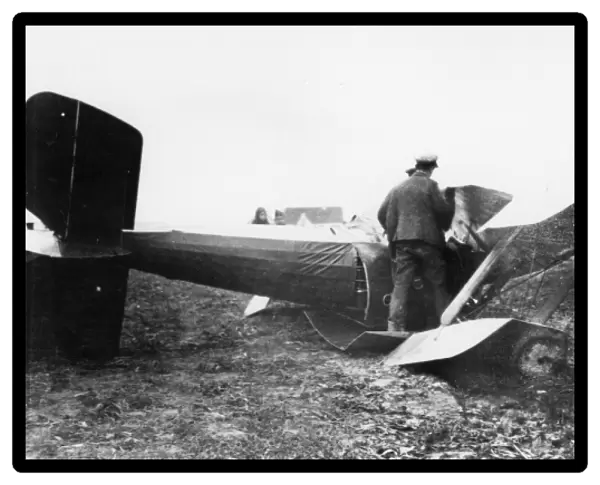 Damaged plane on an airfield, WW1