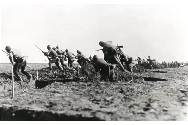 Turkish troops emerging from trenches, Palestine, WW1