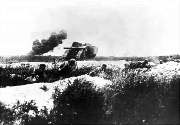 Captured British Mark IV tank on Western Front, WW1