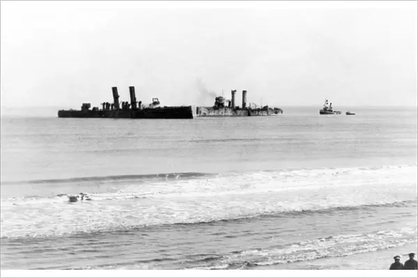 View of British ships from Ostend, Belgium, WW1