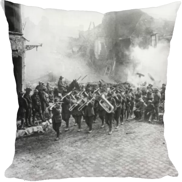 Australian band playing a march, Bapaume, France, WW1