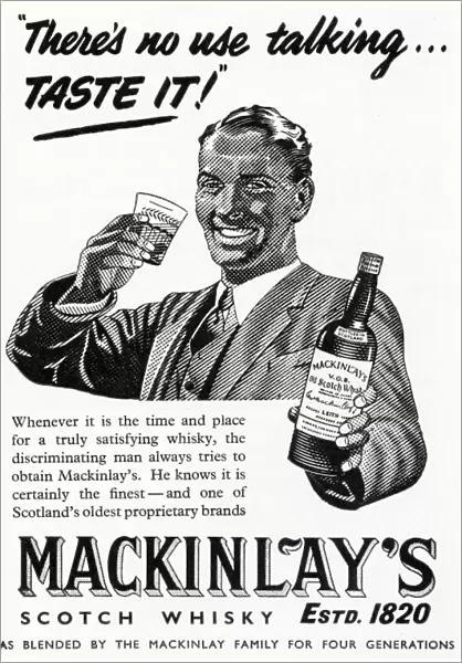 Whiskey. Advertisement for Mackinlays Whiskey Date: 1953