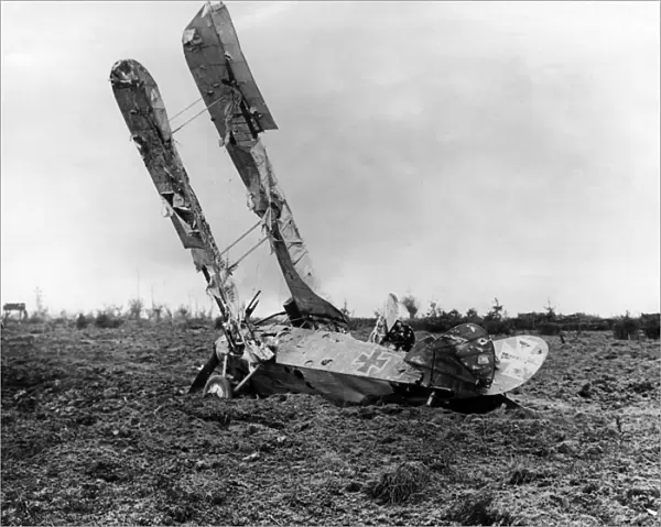 German DFW CV biplane crashed in a field, WW1