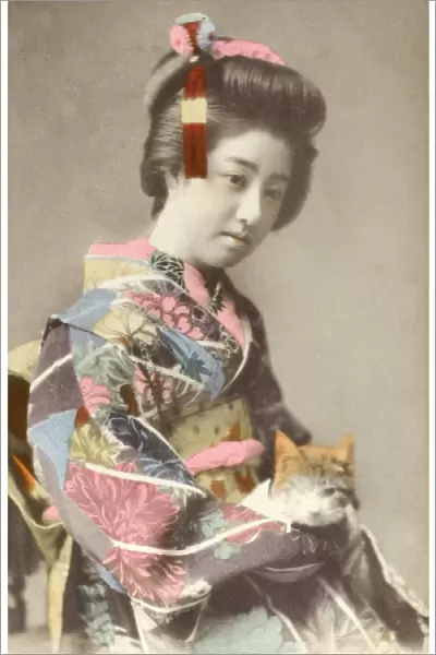 Japan - Geisha girl with cat