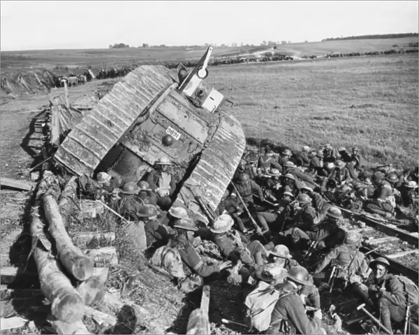 Disabled tank near Premont, Battle of Cambrai, France, WW1