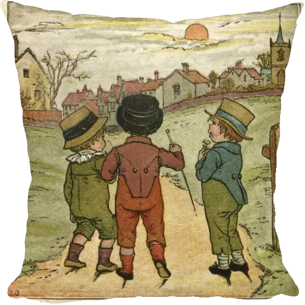 Three boys walking along a lane