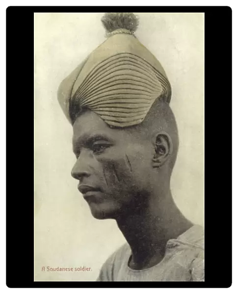 Sudanese soldier with remarkable hat