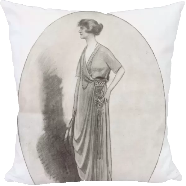 Art deco fashion sketch of Miss Lydia Bilbrooke in a Lucile