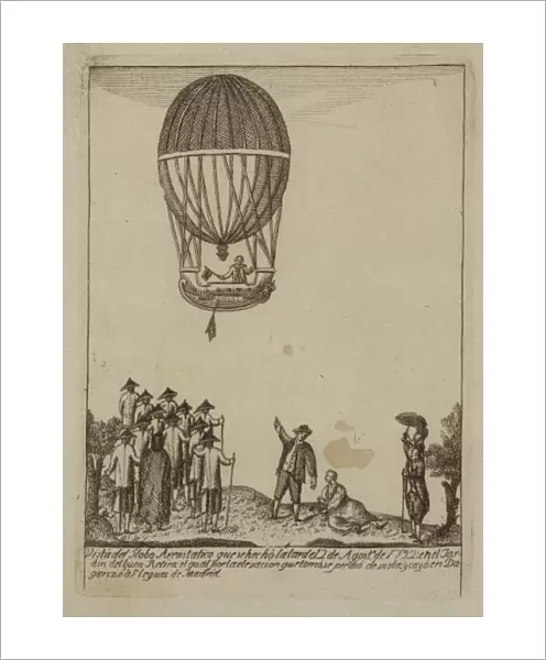 Vincenzo Lunardi riding in the gondola of a balloon ascendin