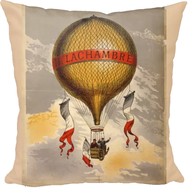 Balloon labeled H. Lachambre, with two men riding in the bas