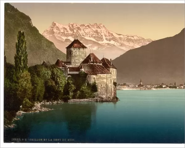 Chillon Castle, and Dent du Midi, Geneva Lake, Switzerland