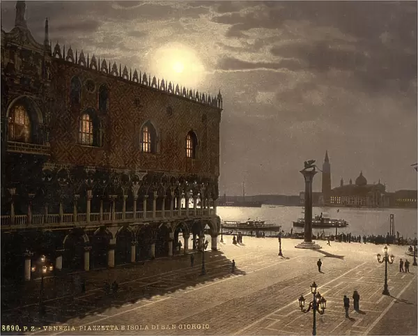 Piazzetta and San Georgio by moonlight, Venice, Italy