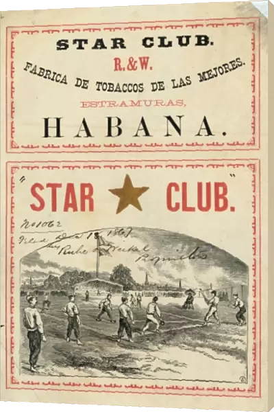 Star club. Print of tobacco package label showing a baseball game from the third base side