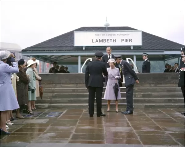 Queen Elizabeth II and Prince Philip outside Lambeth Pier