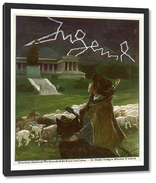 Jugend front cover, young boy with sheep and lightning