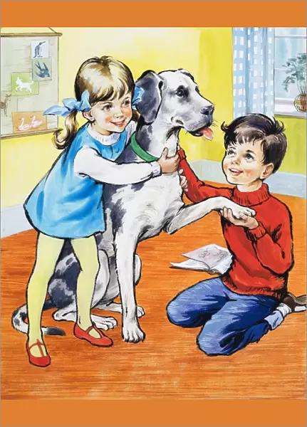 Girl and boy with dog