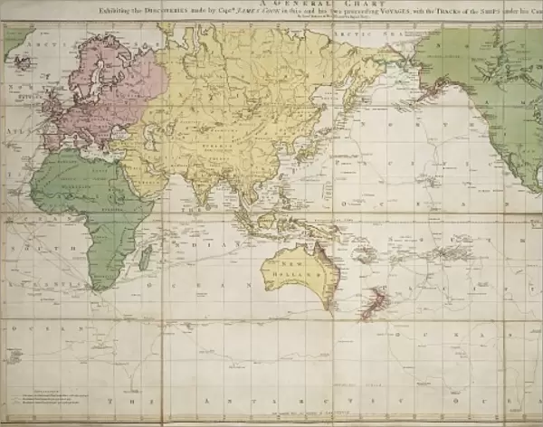 World map 1784 showing the Cook Voyages