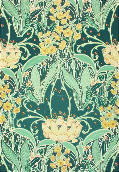 Design for Printed Textile with leaves and flowers
