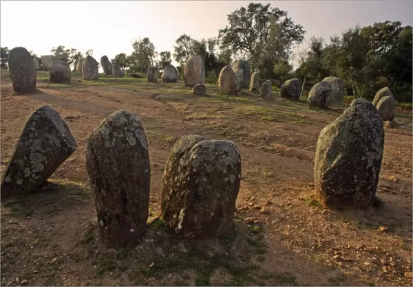 Monoliths Cromlech of Almendres - Megalithic stone circle beside Guadalupe, Alentejo, Portugal