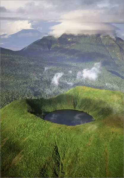 Rwanda - Aerial view of Africa, Mount Visoke with mount Mikono in background, Virunga Volcanoes, Home of Mountain Gorilla, 2003
