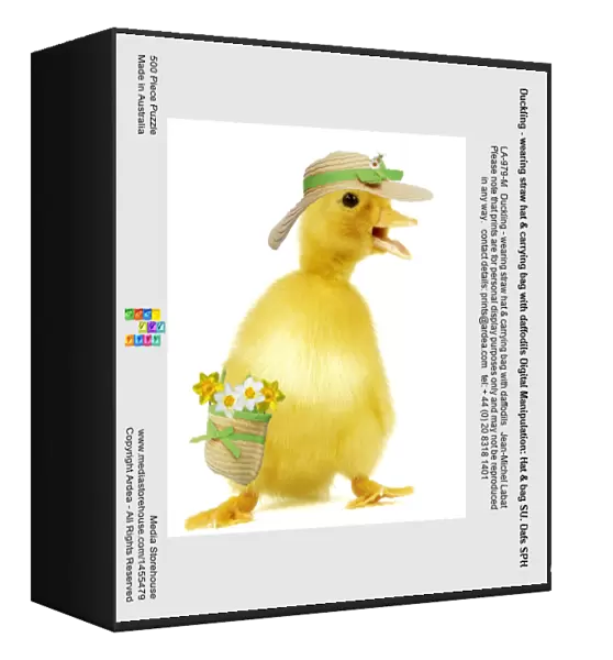 Duckling - wearing straw hat & carrying bag with daffodils Digital Manipulation: Hat & bag SU. Dafs SPH