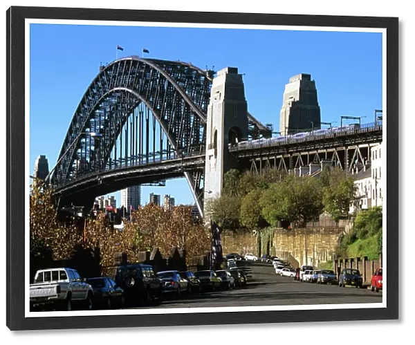 Sydney Harbour Bridge - view from the Rocks area, Sydney, New South Wales, Australia JPF50268