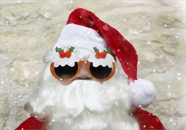 Father Christmas  /  Santa Claus, wearing Christmas pudding glasses