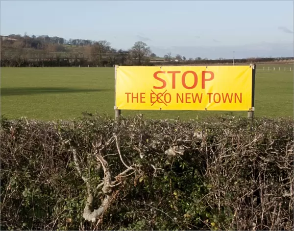Stop the New Eco Town Campaign Banner - in field near Long Marston - Warwickshire - UK