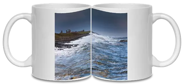 Dunstanburgh Castle - stormy North Sea - autumn - Northumberland National Park - England