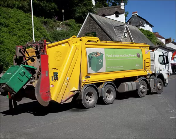 Food waste recycling lorry collecting hotel food waste Lynmouth Devon UK